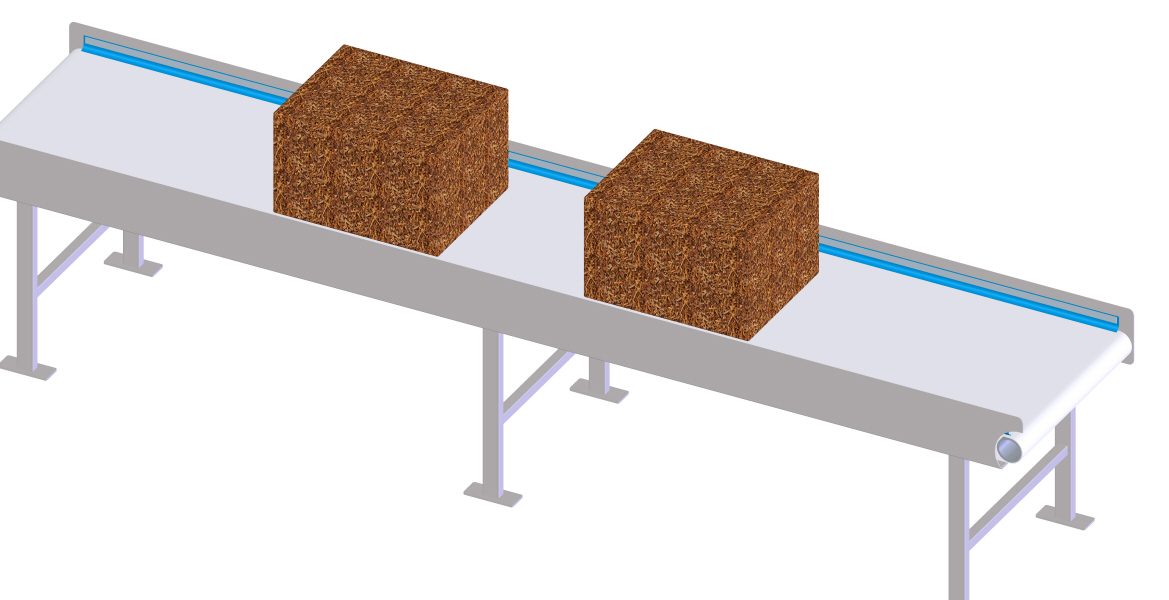 Para este processo, as correias têm de ser resistentes ao impacto e oferecer coeficientes de fricção adequados para manter os fardos de tabaco seco no sítio certo da superfície da correia.
