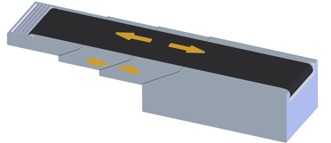 Carga e descarga de objectos diretamente a partir de reboques/camiões com transportadoras telescópicas. As transportadoras telescópicas esticam até ao veículo e recolhem após a utilização.