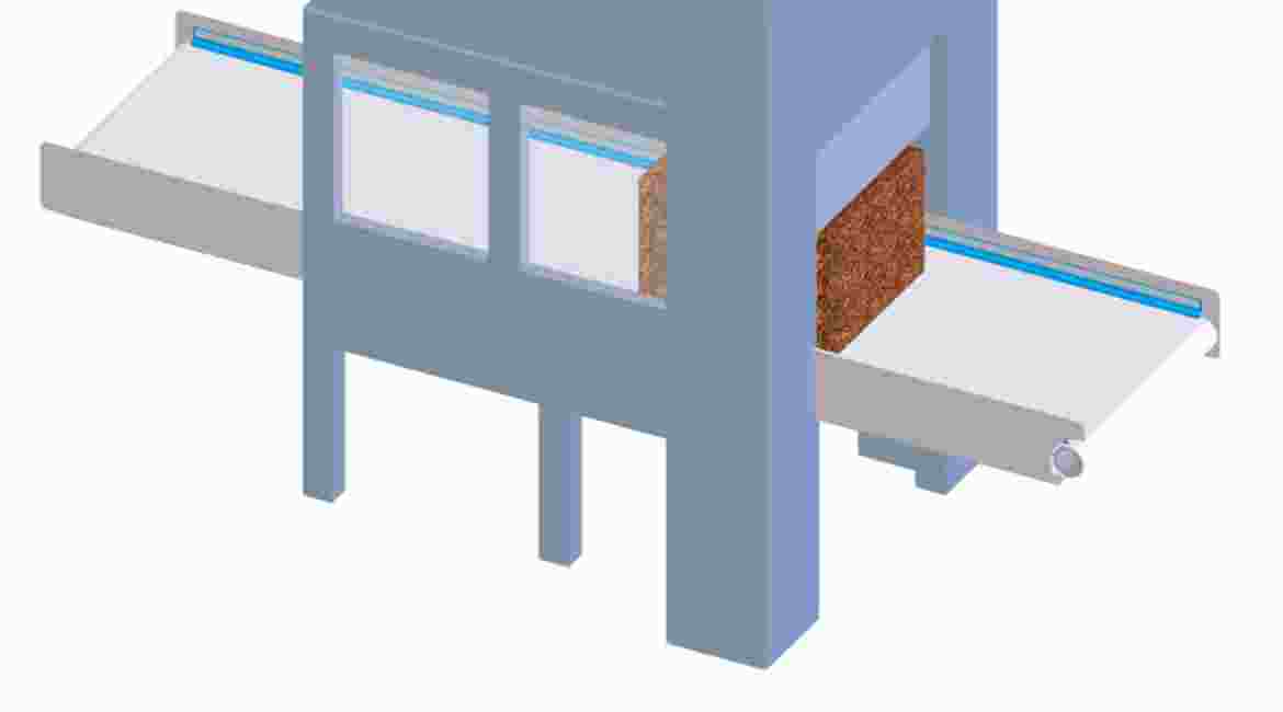 Big tobacco blocks are cut into slices by an automated guillotine system. This operation may take place on a belt or it may occur between two belts.