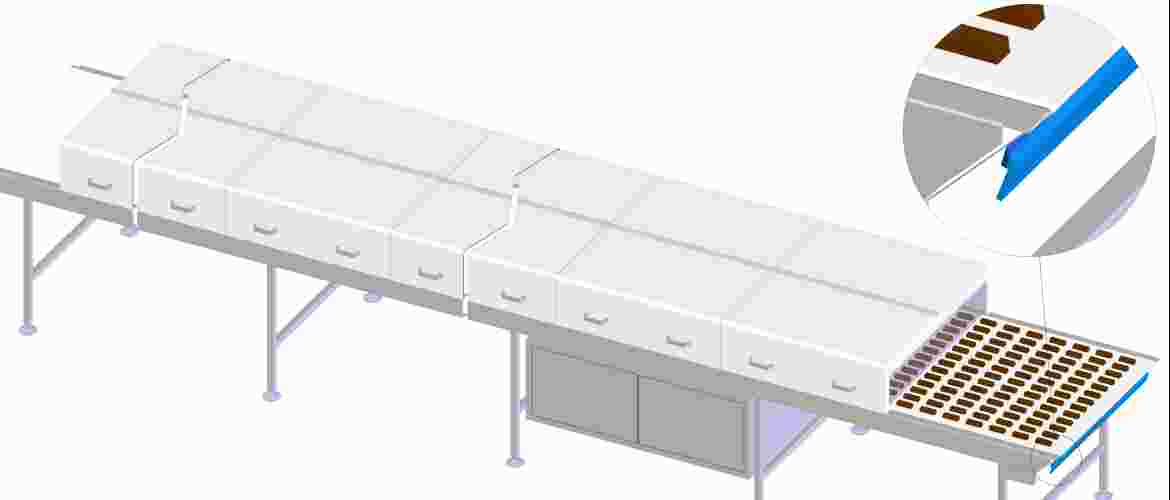 The "art of chocolate tempering" requires the use of the appropriate belt. A belt with a good thermal gradient will facilitate the difficult task of ensuring gentle cooling.